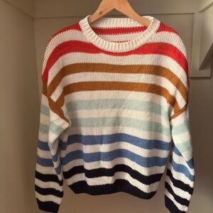 GUC Red and Orange Crew Neck Striped Sweater